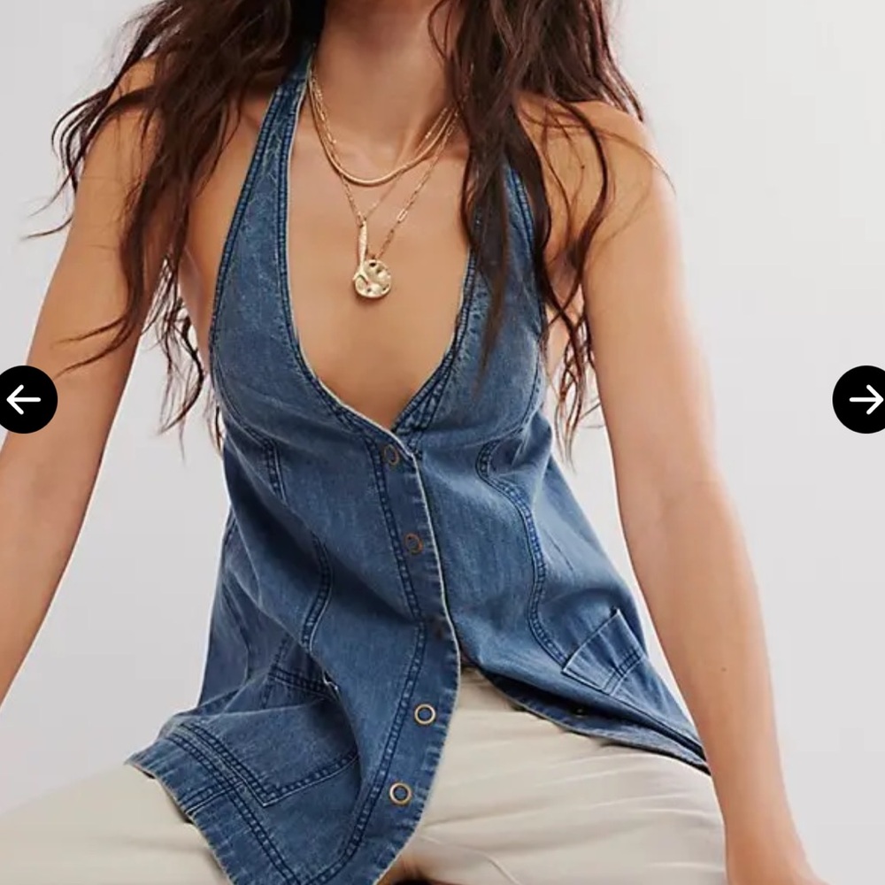 Chic Denim Halter Top with Tie Back